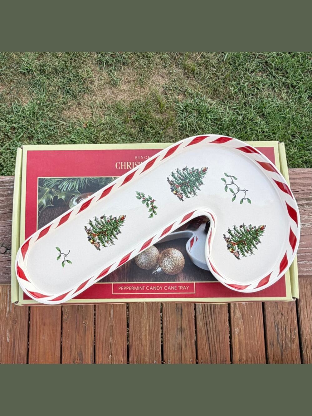 New Spode Christmas Tree Peppermint Candy Cane Tray 11.5" Holiday Dish Boxed